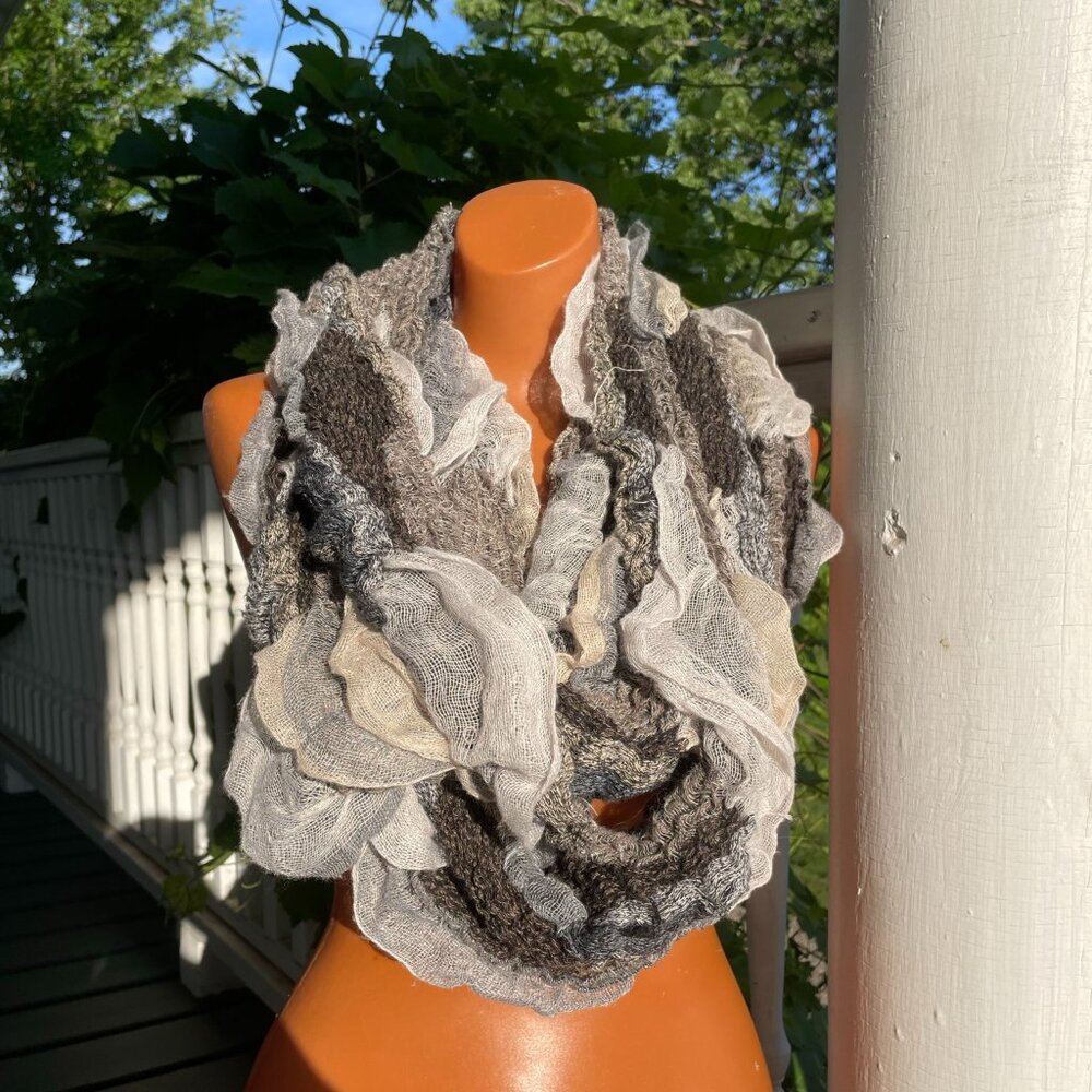 Ruffled Infinity Scarf – Neutral Tones, One Size